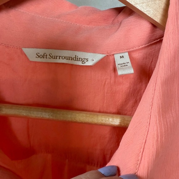 Soft Surroundings Savannah Embellished‎ Tunic Button Down Coral Women's M - Picture 7 of 10
